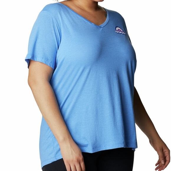NWT Columbia T-Shirt Plus Size Blue Bird Day Relaxed V-Neck Blue Short Sleeve 2X - Picture 3 of 5